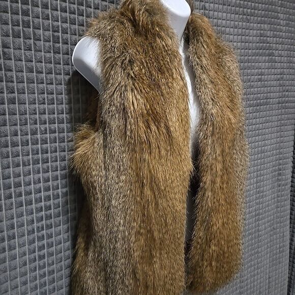 Brown Faux Fur Open Vest SzMed Vince Camuto Y2K Soft Baddie Boho Chic Glam Rock - Picture 6 of 14